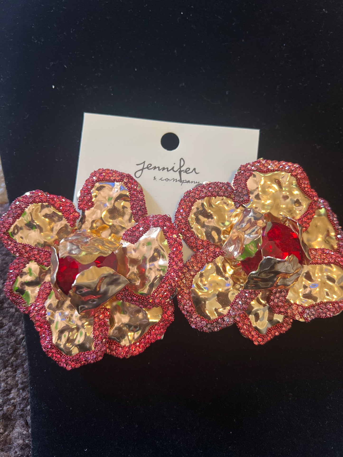 Rose Hammered Metal Flower Shaped Earrings