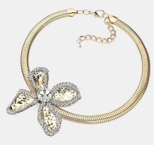 Metal Flower Statement Choker - Gold