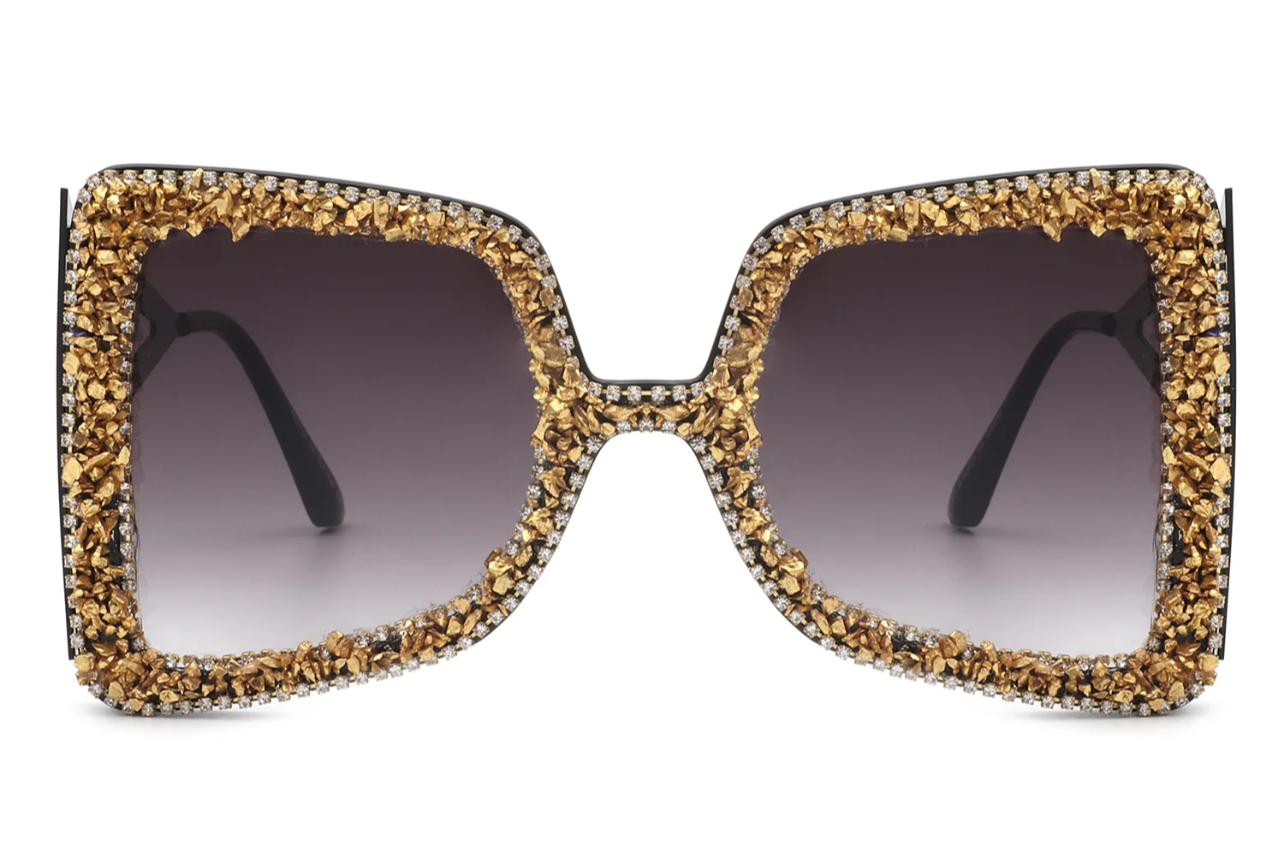 Women Oversize Glitter Rhinestones Square Fashion Sunglasse