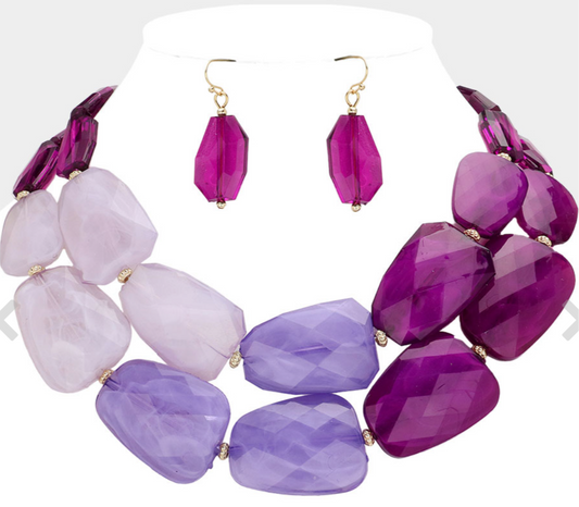 Purple_Tiered Resin Pebble Necklace