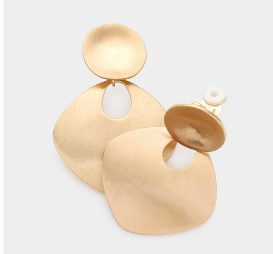 Gold Geometric Metal Clip on Earrings