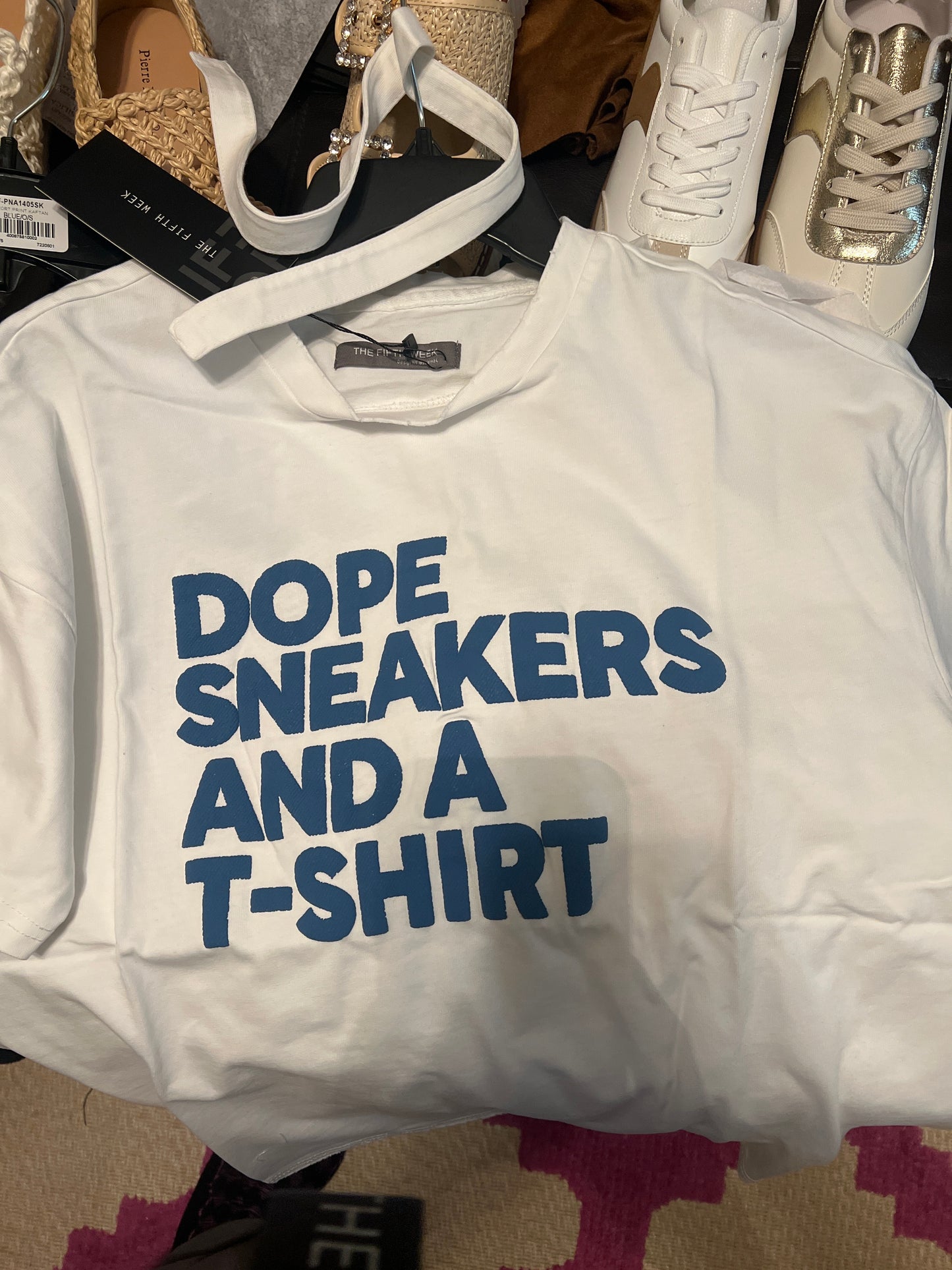 Dope Sneaker and A T-Shirt_White WithBlue Letters