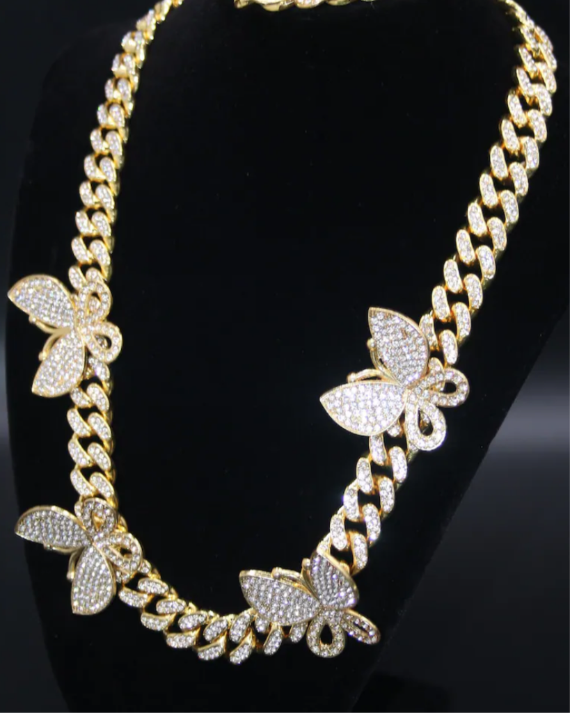 Hip Hop Queen Butterfly Choker Necklace - Silver or Gold