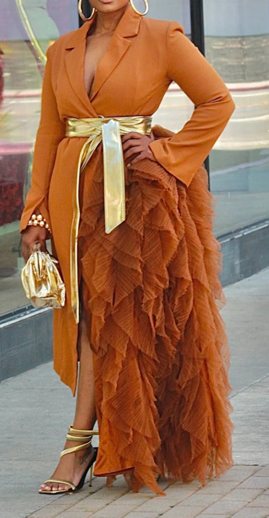Lethal Weapon LUX WATERFALL BLAZER DRESS -RUST