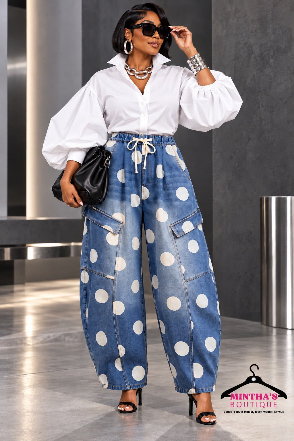 Polka Dot Remix Denim Pants