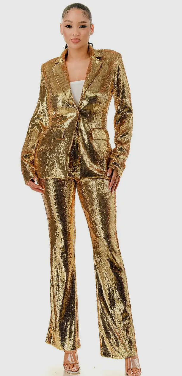 Sparkly Sequins 2Pc Pant Suit_Emerald Green or Gold