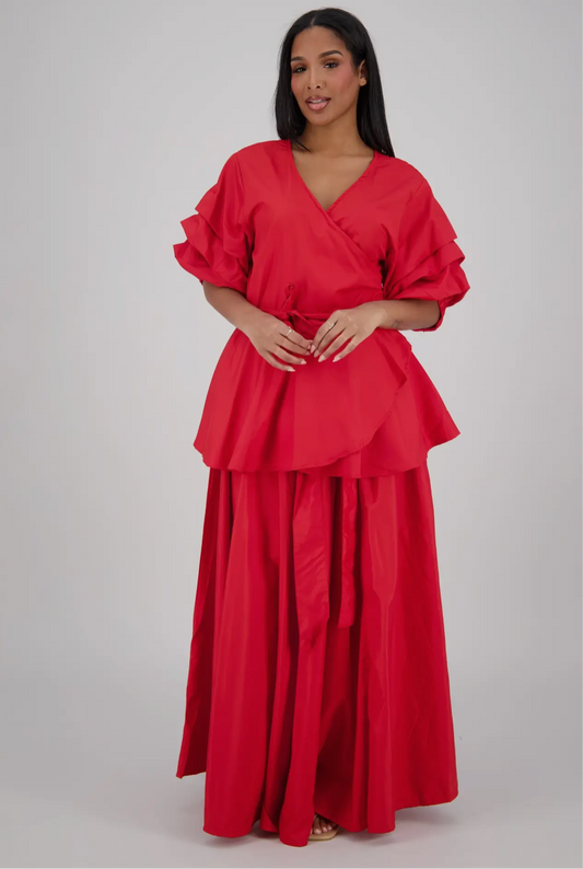 Regal Peplum 2Pc Skirt Set_Red