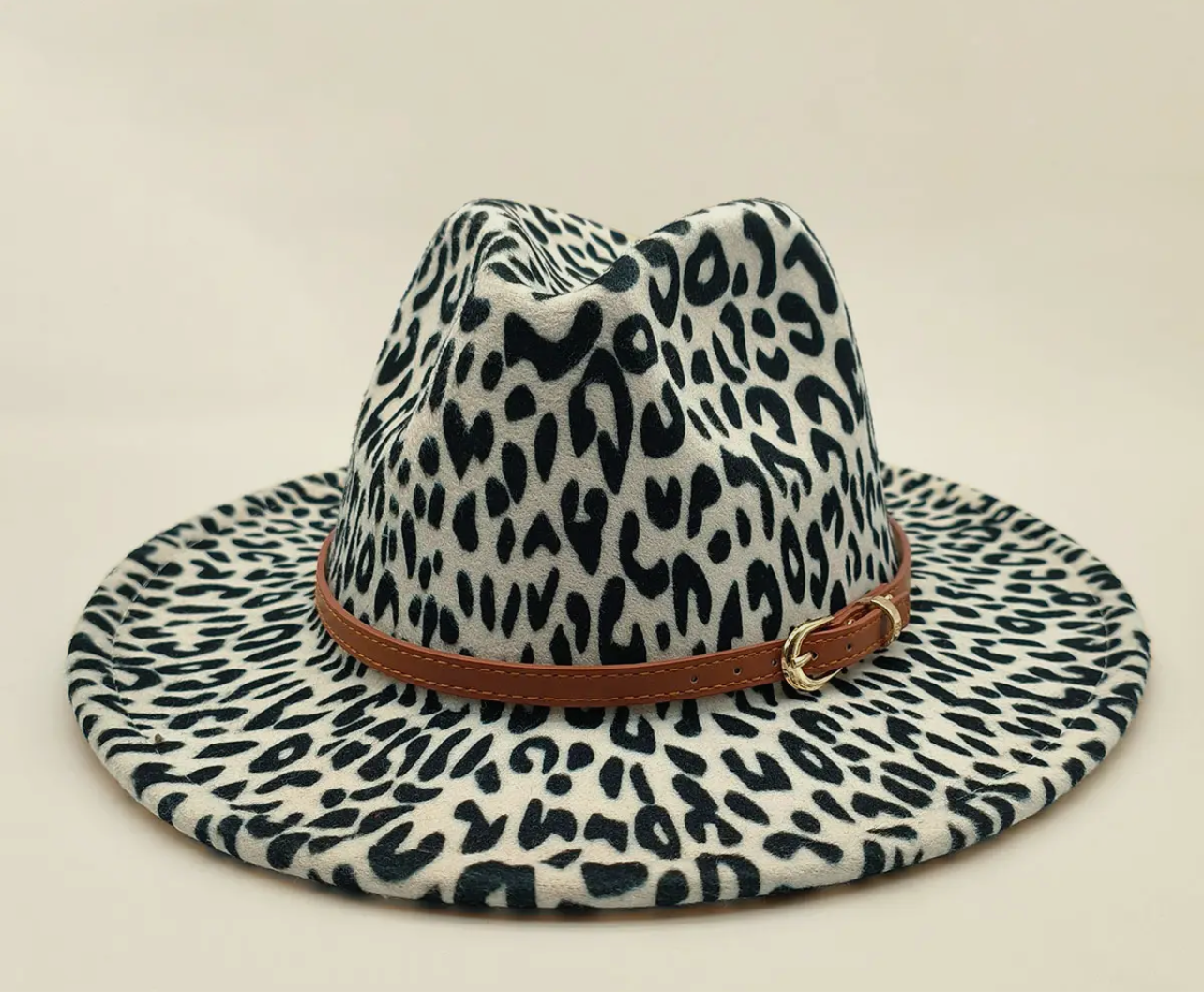 Beige Leopard Fedora Hat