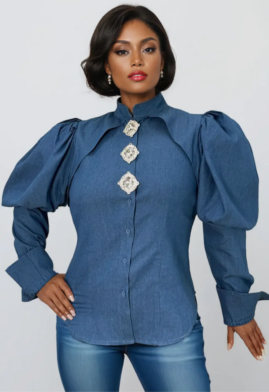 Mademoiselle Denim Puff Sleeve Top