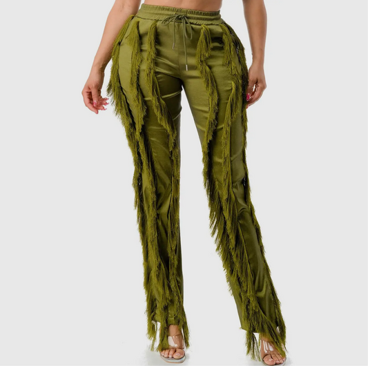 Green Fringe Pants