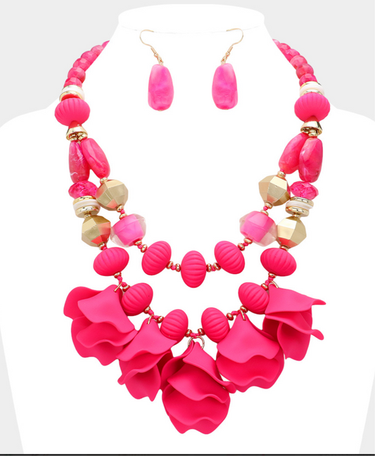 Matte Flower Petal Embellished Statement Necklace