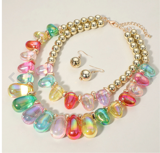 Chunky Beaded Double Layered Statement Necklace