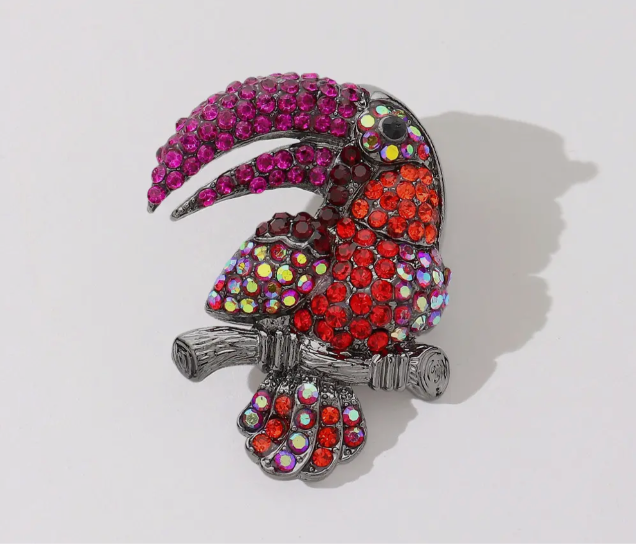 Rhinestone Paved Parrot_Red