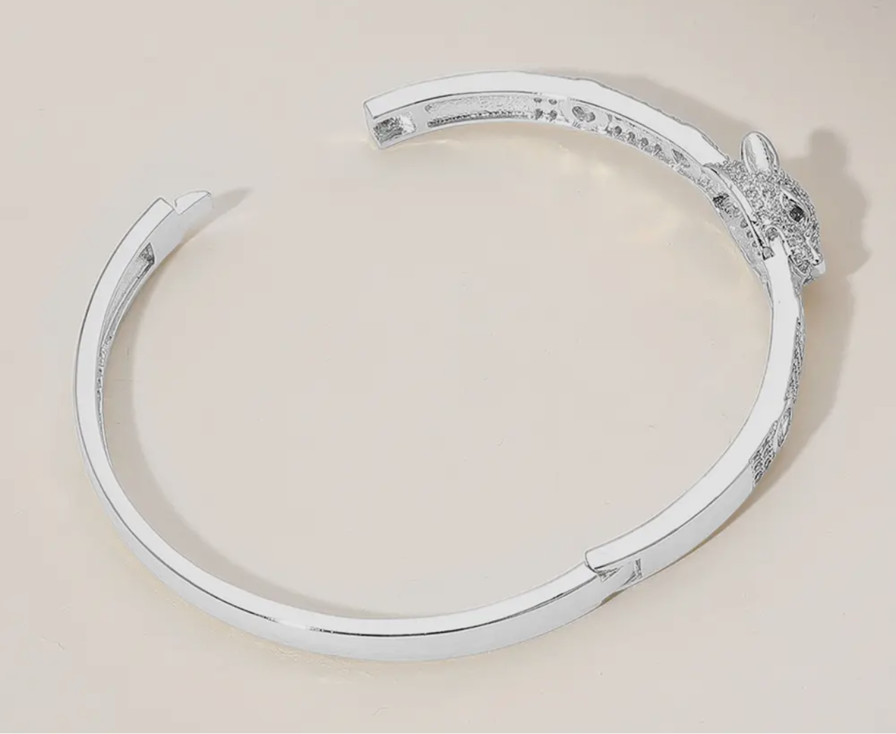 Sleek Stainless Steel Leopard Panther Hinged Bracelet