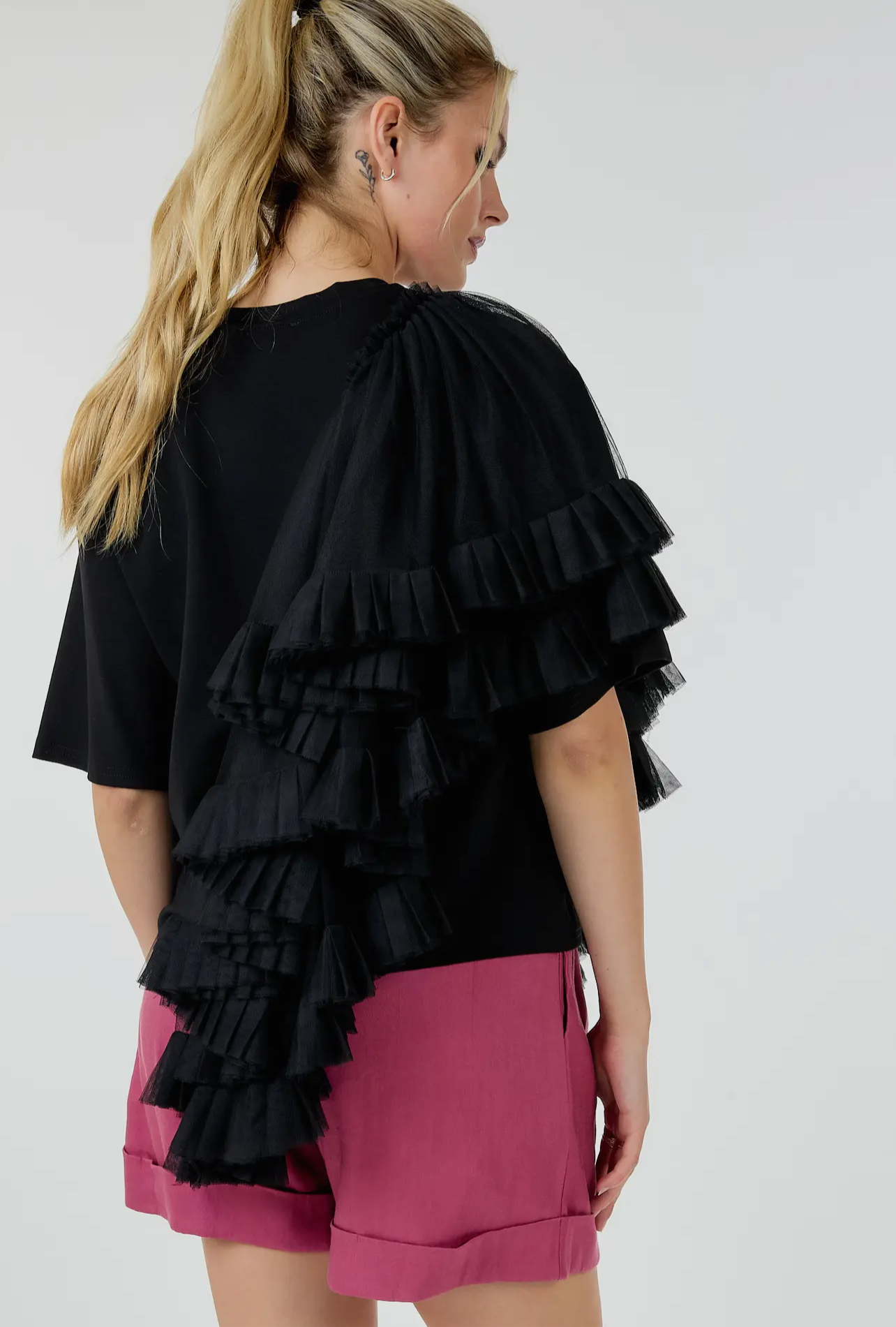 Roberta Barbie Pink Tulle Top in Black