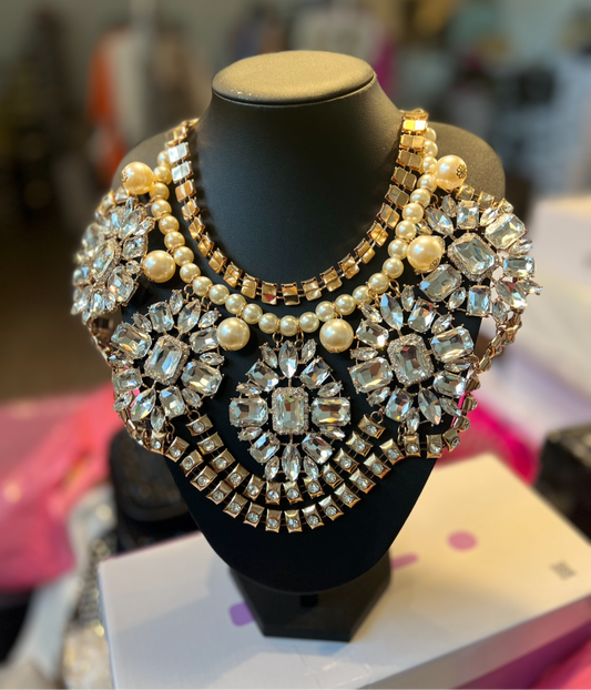 Holly Pearl & Gold Rhinestone Necklace Set
