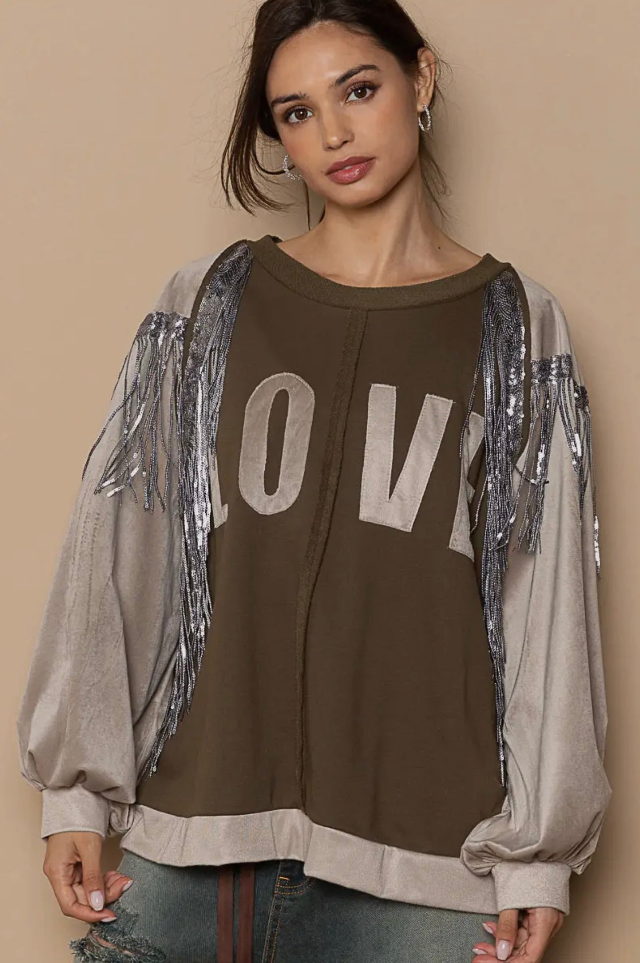 Say It With Love French  Sequin Tassel Top