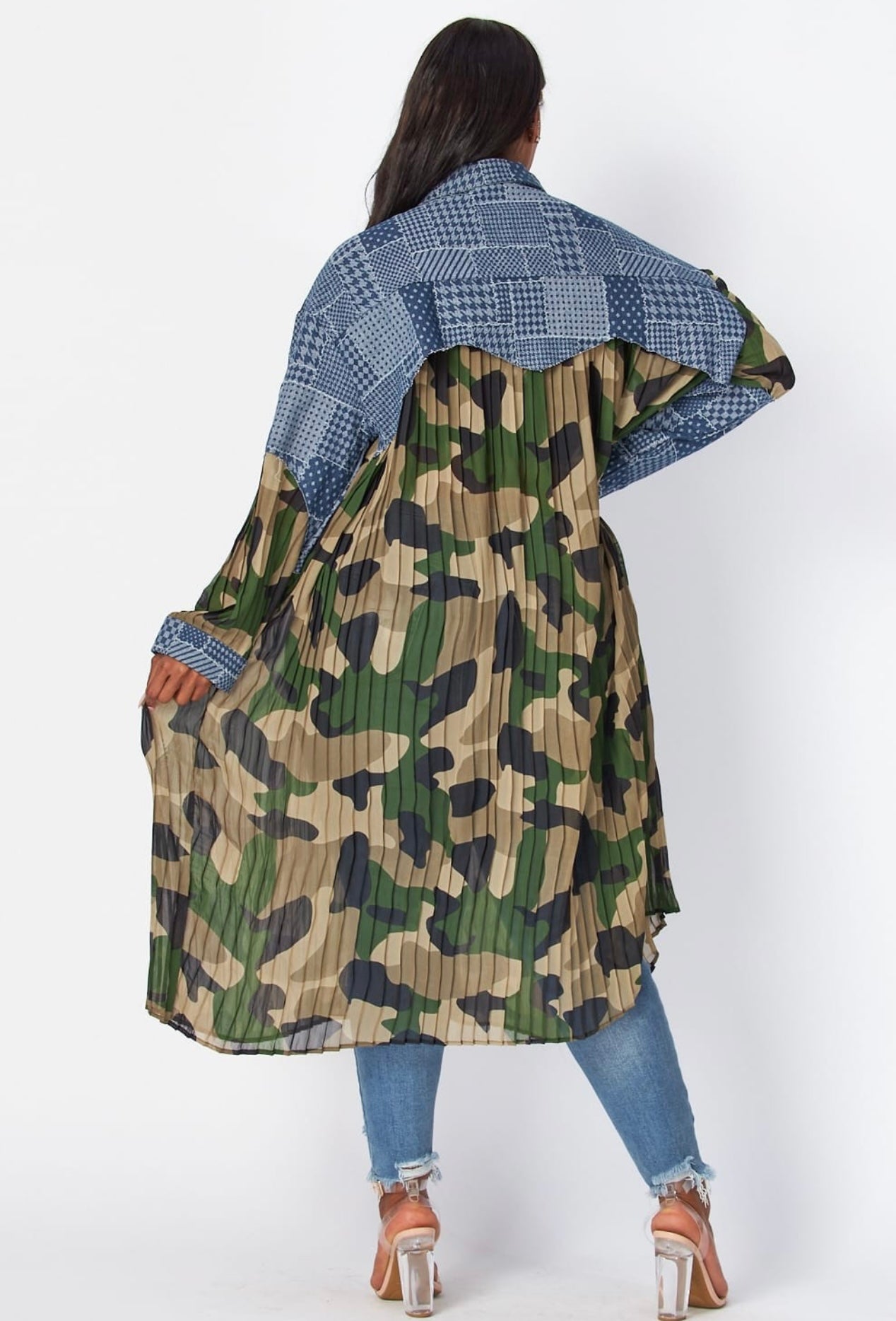 Look Amazing Pleated Denim & Camo Dress