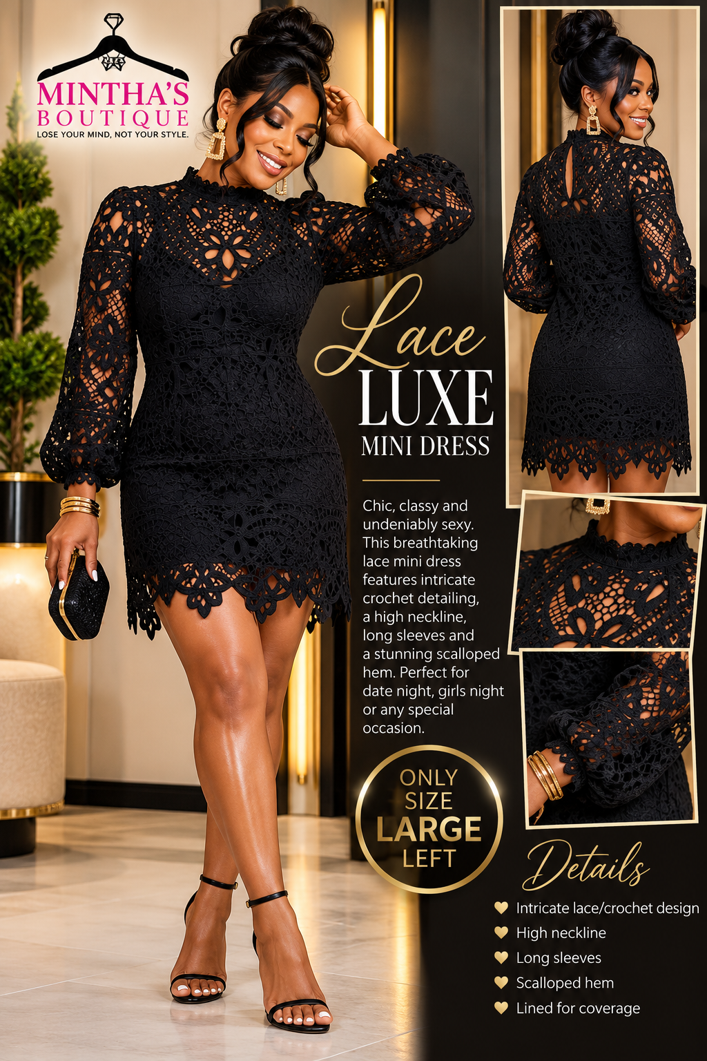 GETTING STARTED WOVEN LACE MINI DRESS