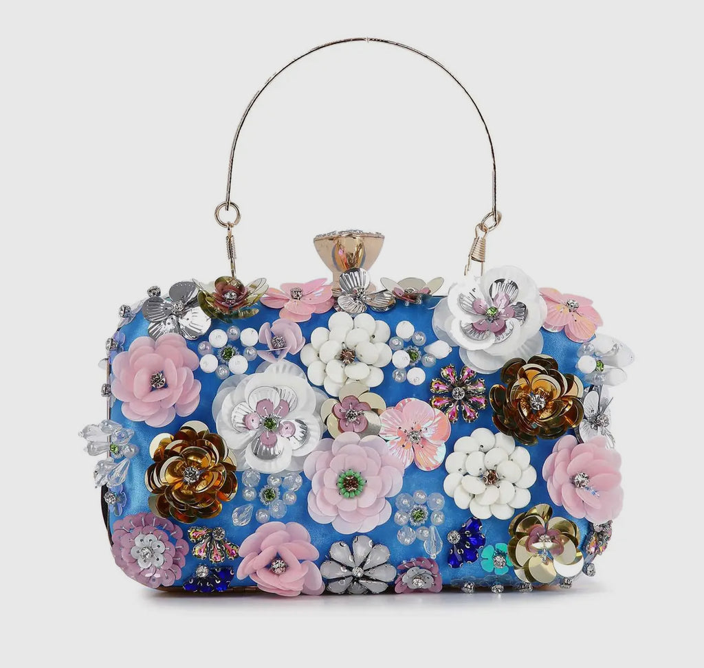 Blue Luxury Pearl Flower Clutch Bag