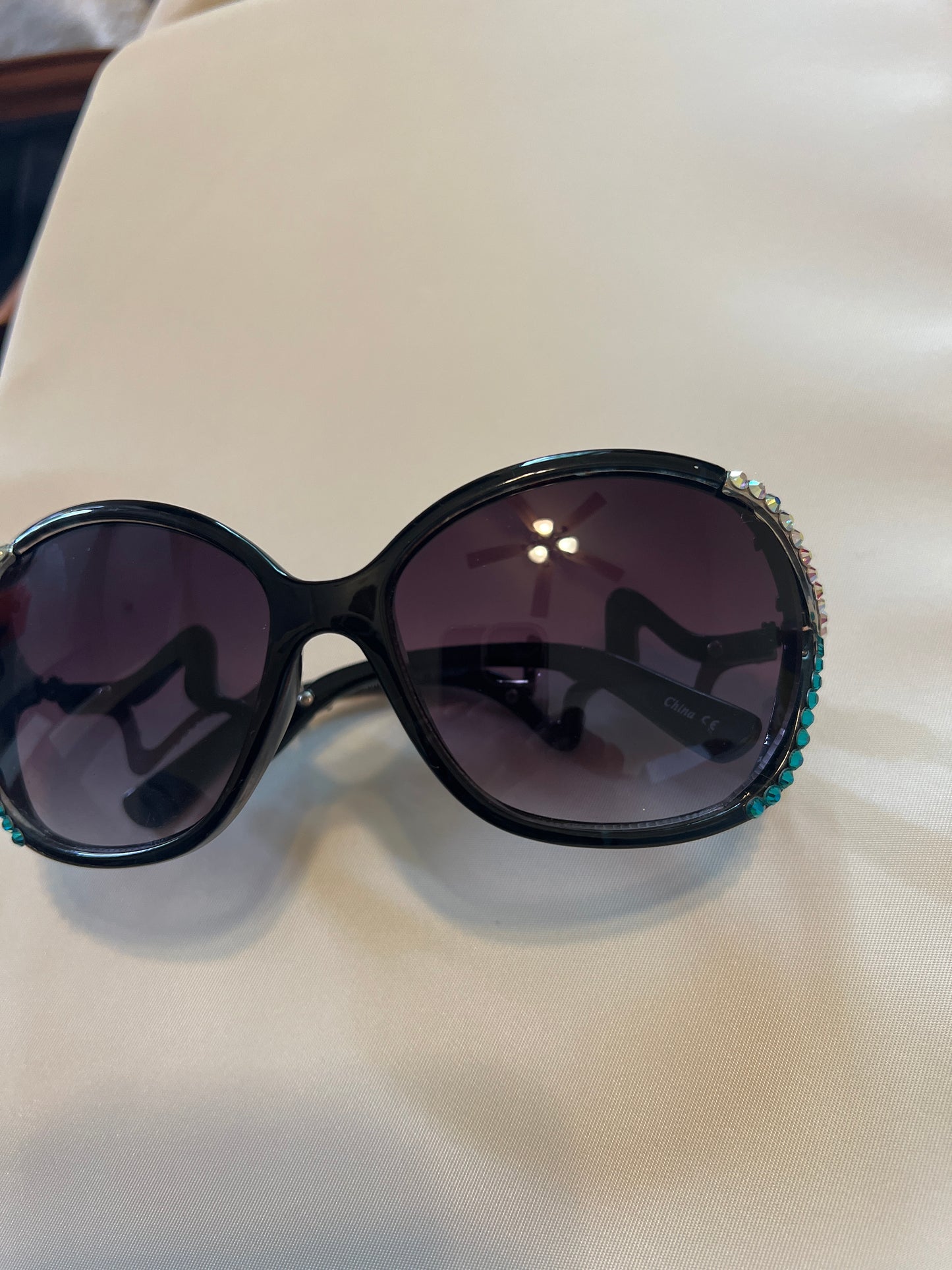 Rhinestone Sunglasses Teal &AB Rhinestone Design