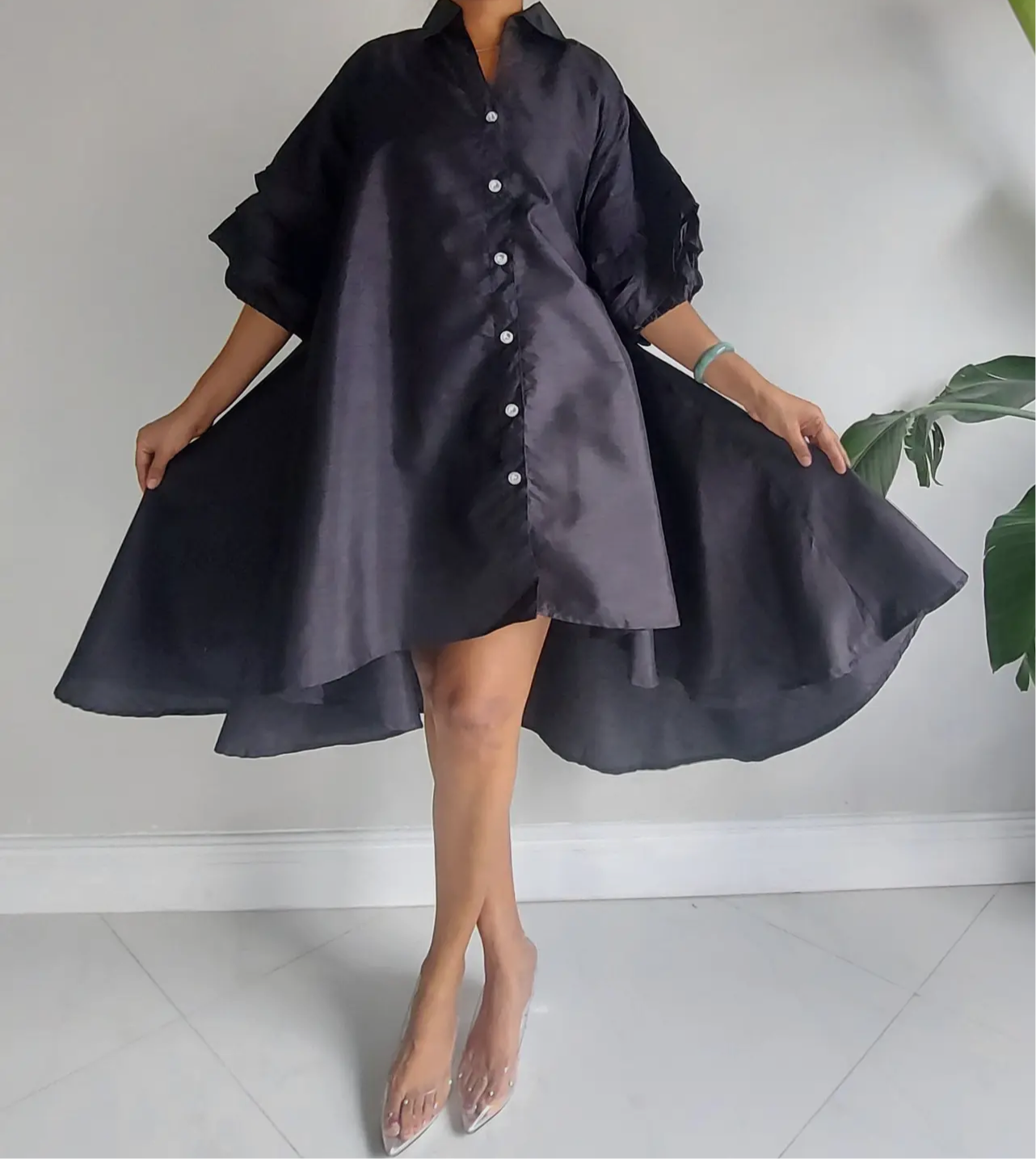 Fancy Swing Shirt Dress _Black