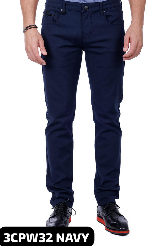 Men's Slim Fit Solid Color Plain Premium Casual Pants-Navy