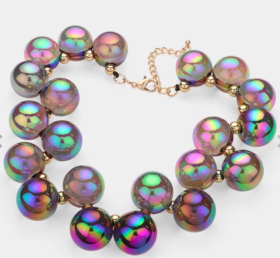 Chunky Iridescent Ball Beaded Necklace