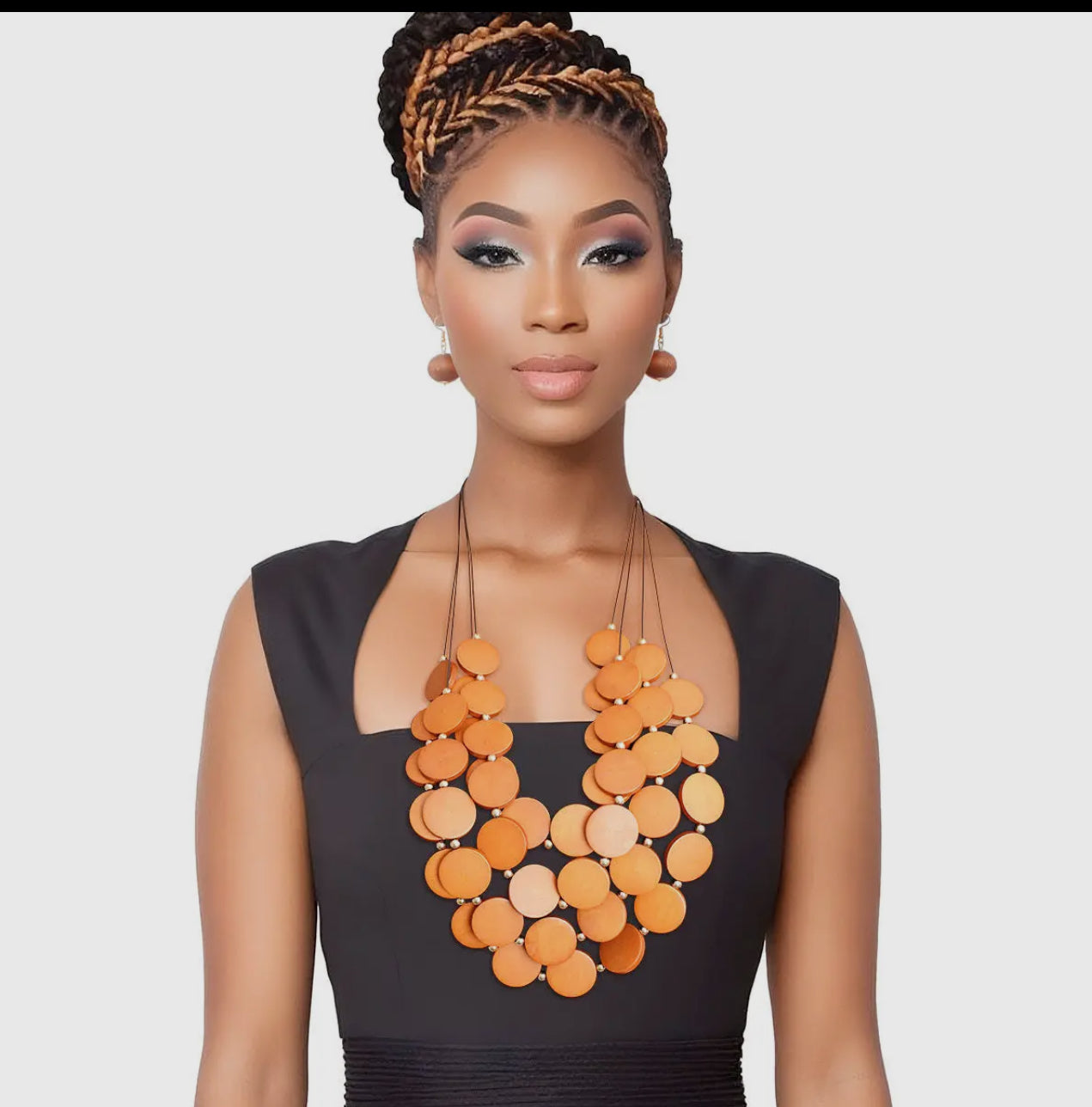 Layered Wood Disc Layered Statement Necklace