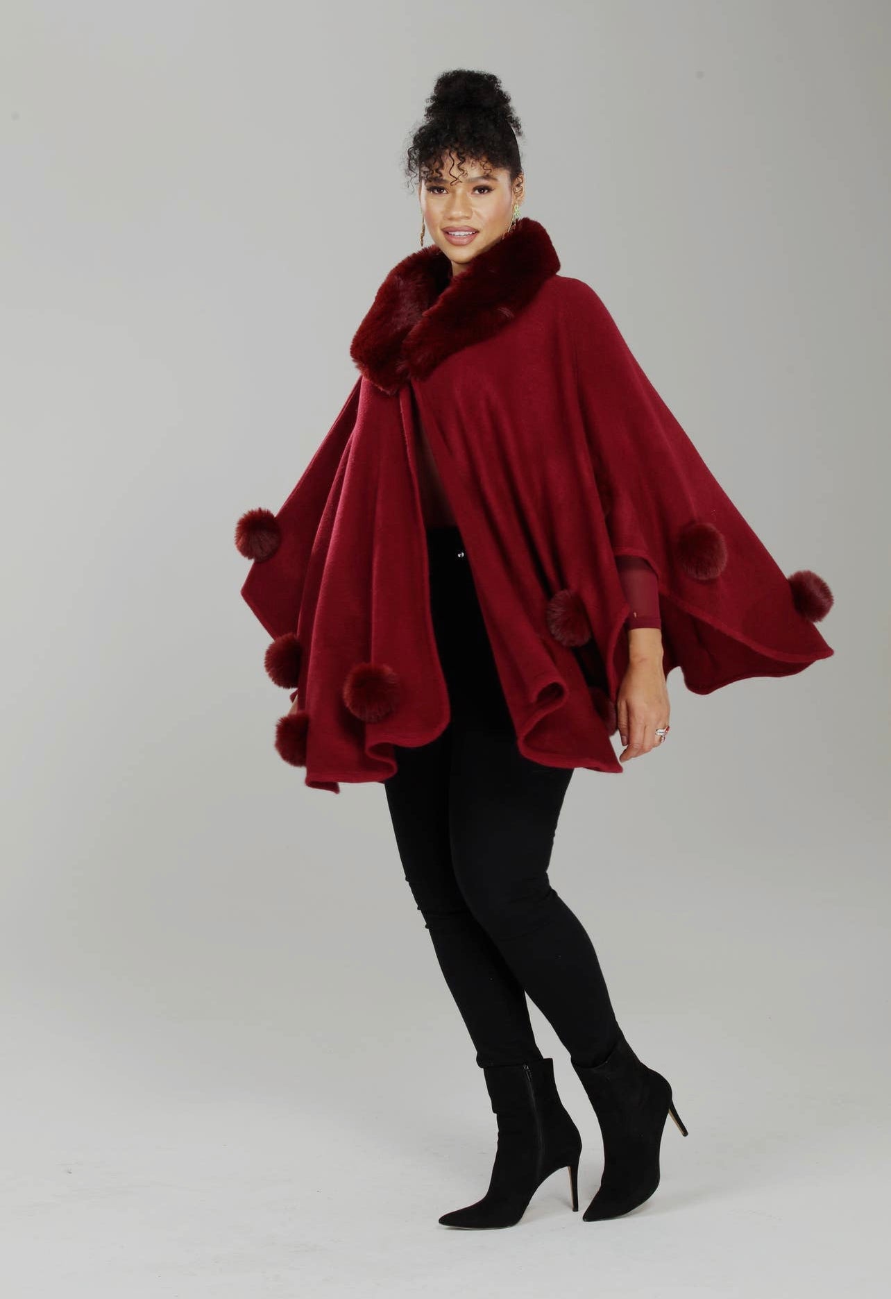 Ruby Red Faux Fur Cape_Burgundy