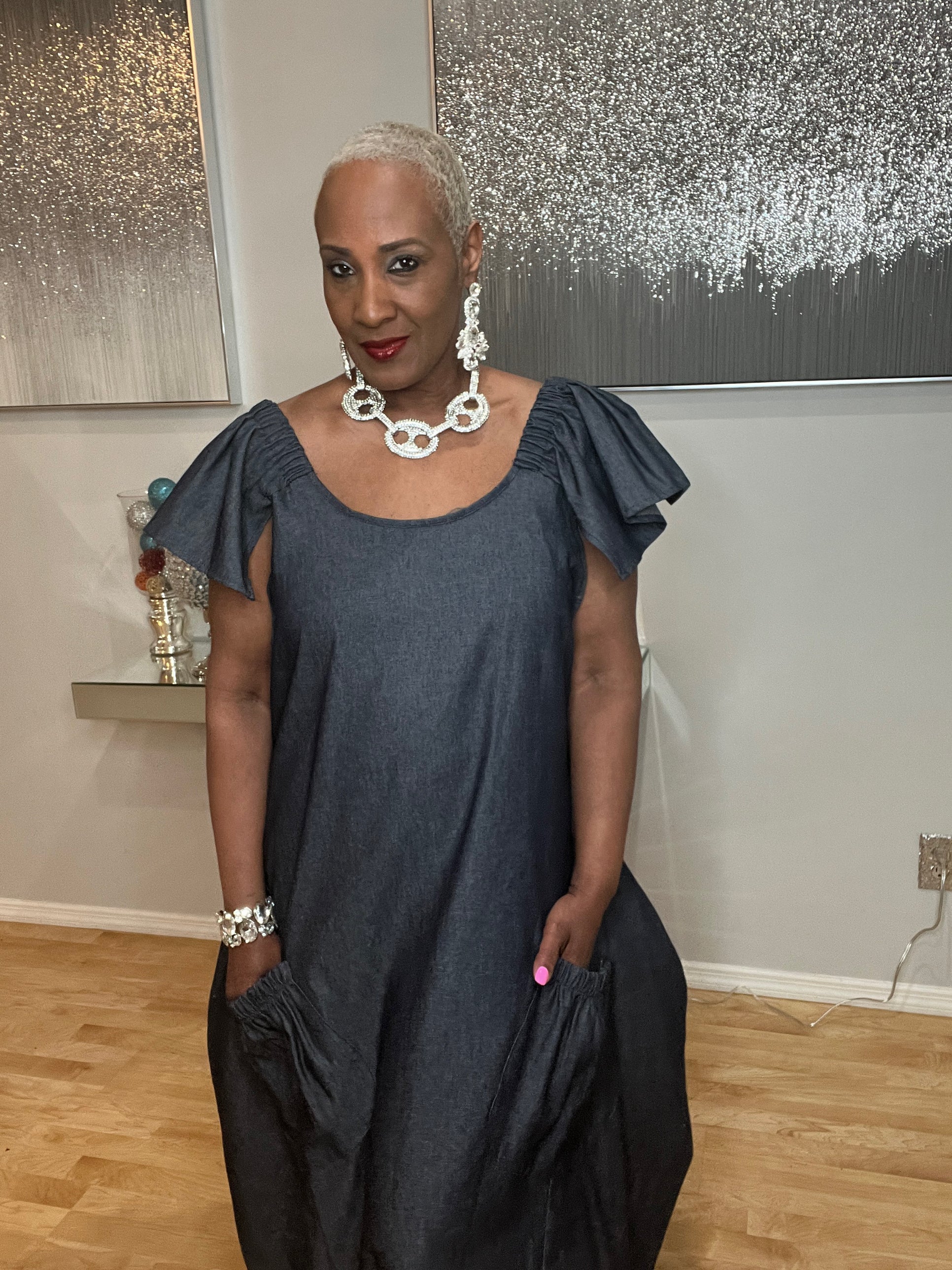 Denim Bubble Maxi Dress_One Size – Mintha's Shoe Boutique