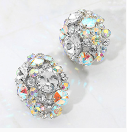Oversized Rhinestone Cluster Clip On Earrings