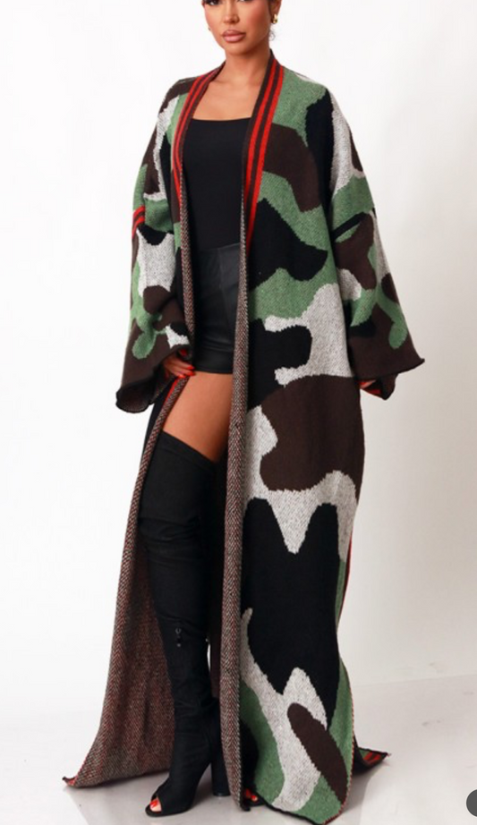 CAMO CHIC WOOL CARDIGAN DUSTER