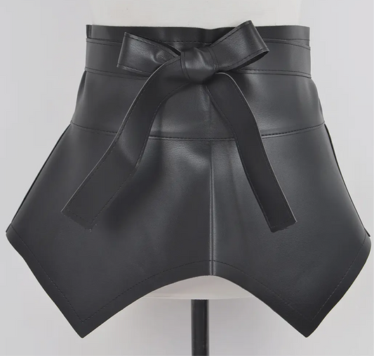 Faux Leather Belt Skirt_Black