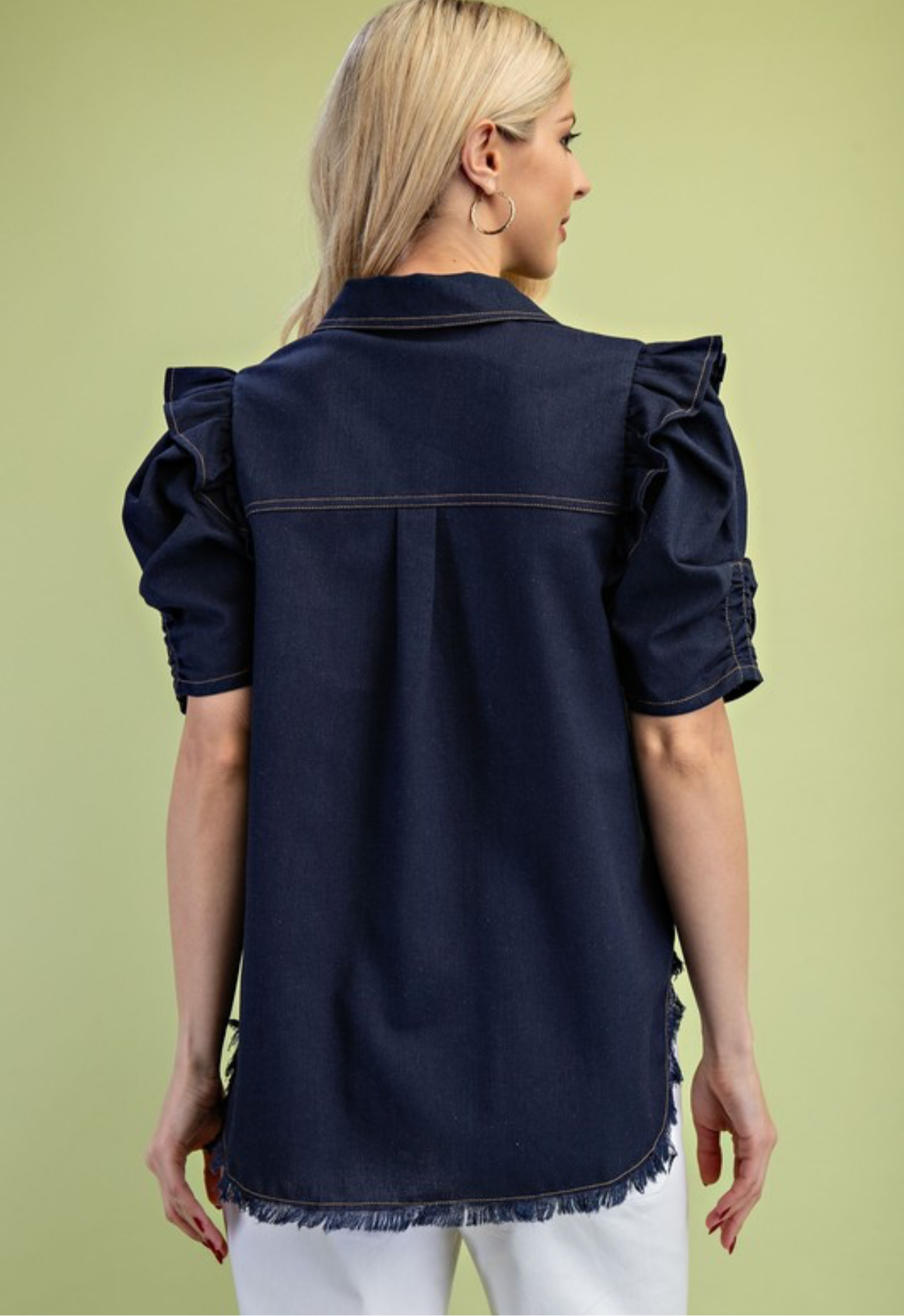 Ozzie Ruffled Gathered Denim Shirt