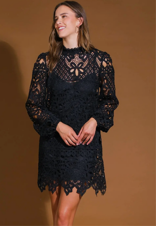 GETTING STARTED WOVEN LACE MINI DRESS