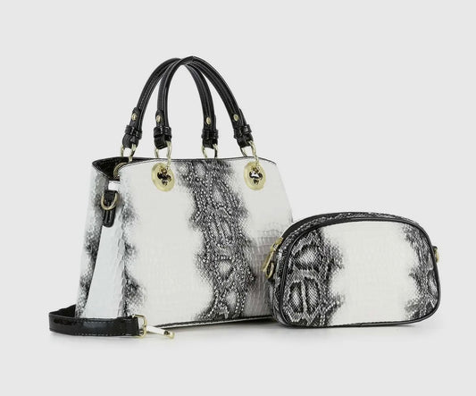 Snake Embossed Tote Bag Set_White