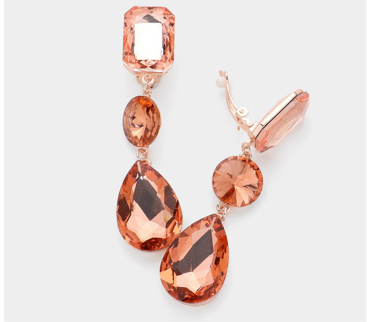 Triple Glass Crystal Drop Clip On Earrings