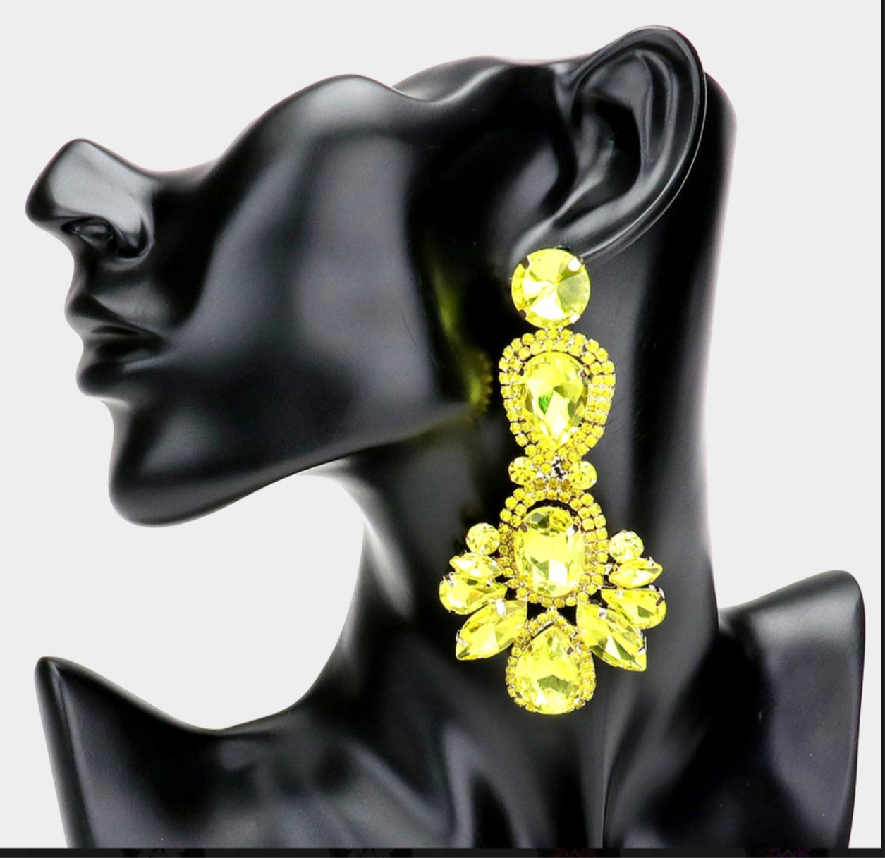 Yellow Crystal Rhinestone Pave Drop Evening Earrings