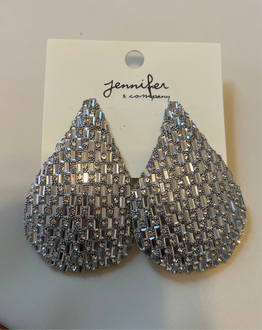 Silver Drop Baguette Earrings