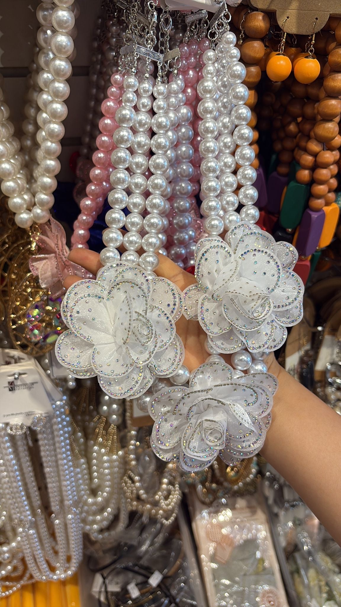 Beautiful Flower Pearl Necklace Set