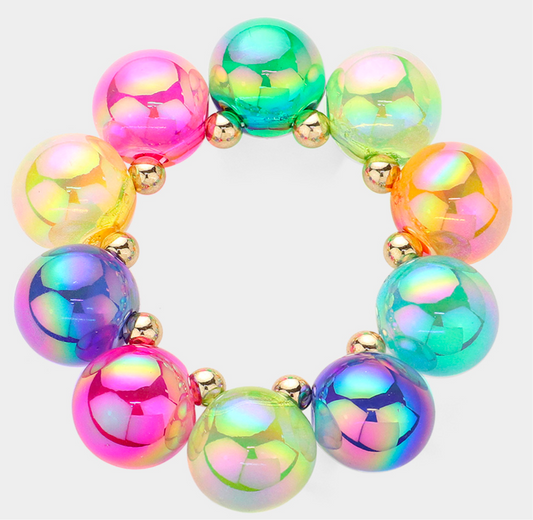 Chunky Iridescent Ball Beaded Bracelet _G Multi