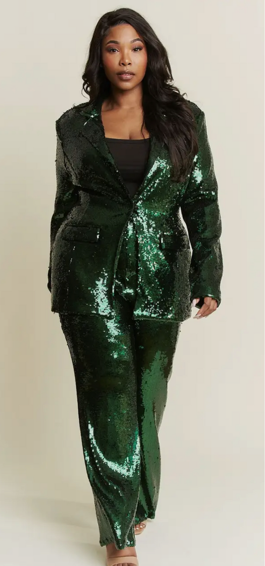 Sparkly Sequins 2Pc Pant Suit_Emerald Green or Gold