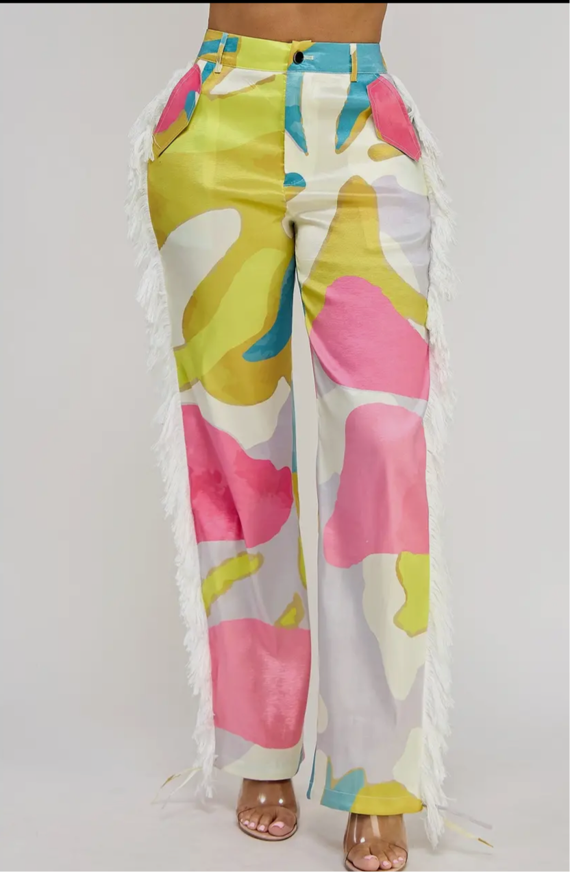 Resort Vacay Fringe Colorful Pants