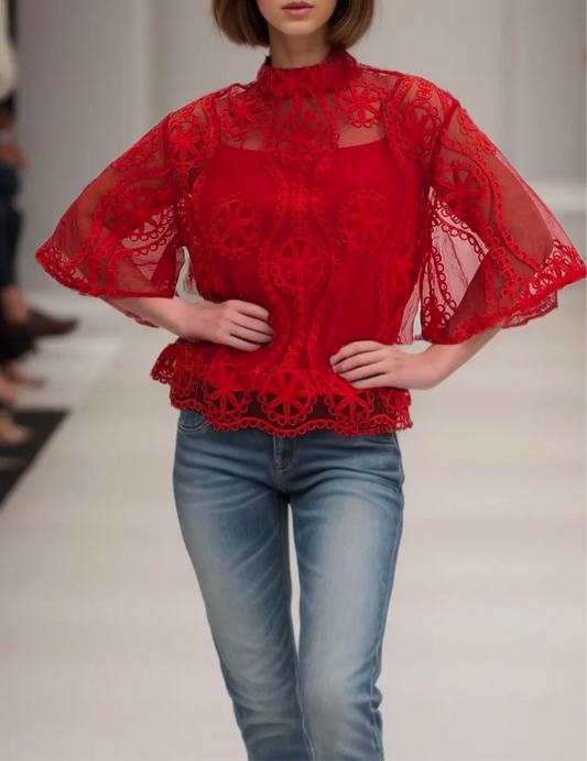 Red Lace Like Top