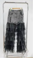 Amari Acid Wash Denim Black Ruffle Pants