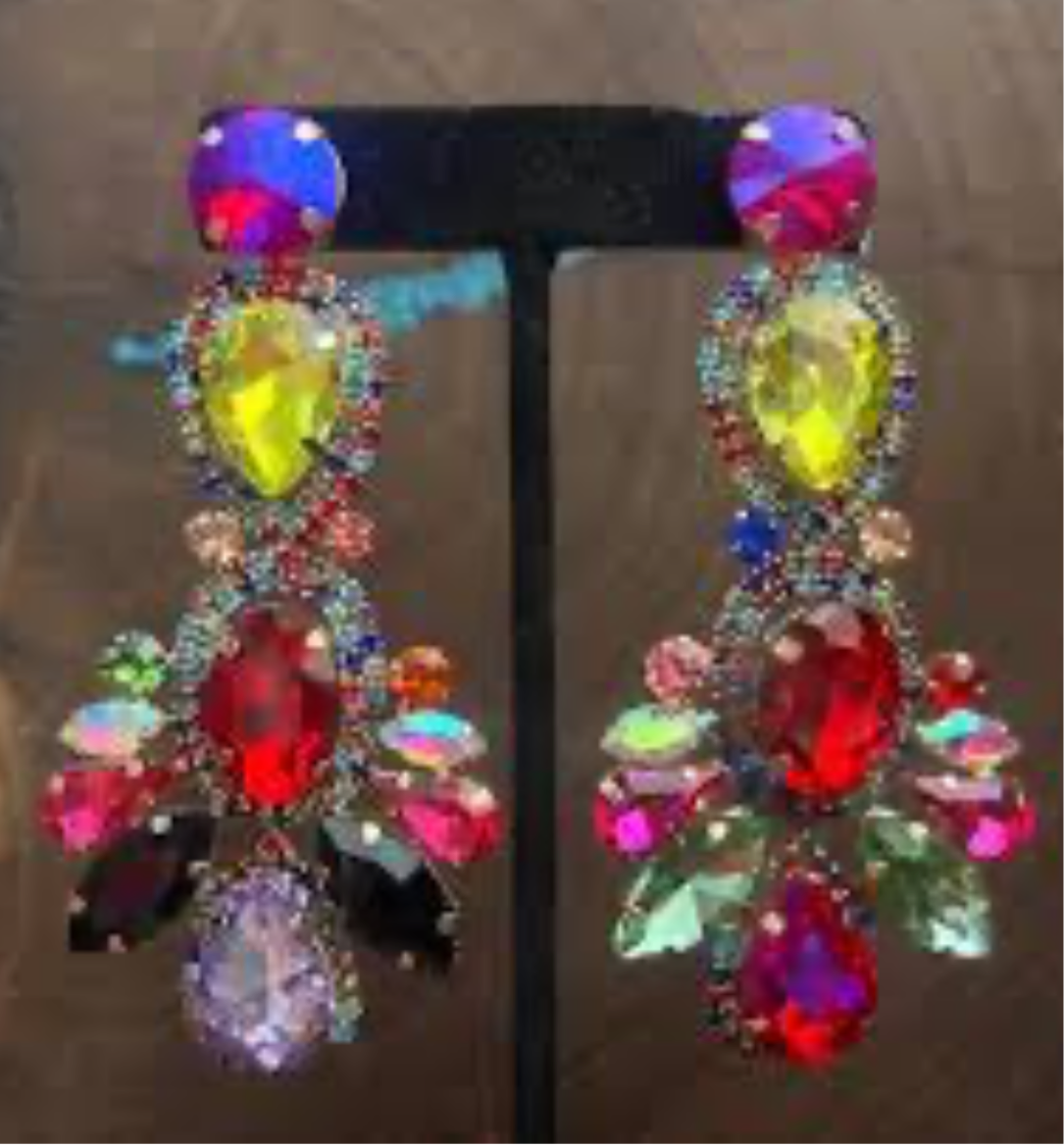 Multi Color Crystal Rhinestone Pave Drop Earrings