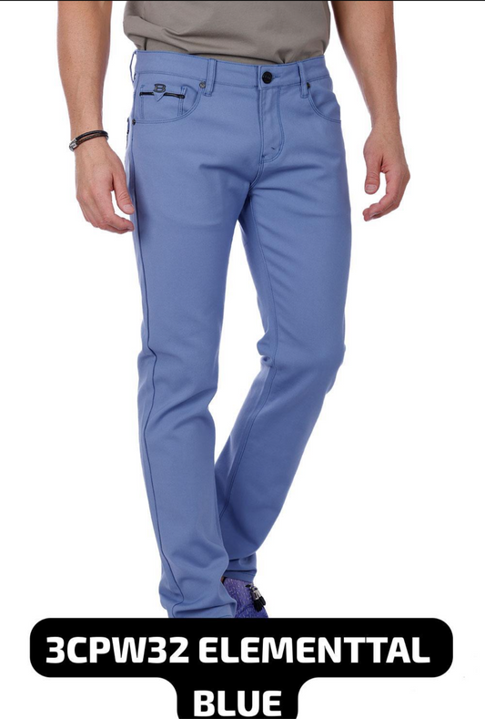 Men's Slim Fit Solid Color Plain Premium Casual Pants_ Blue