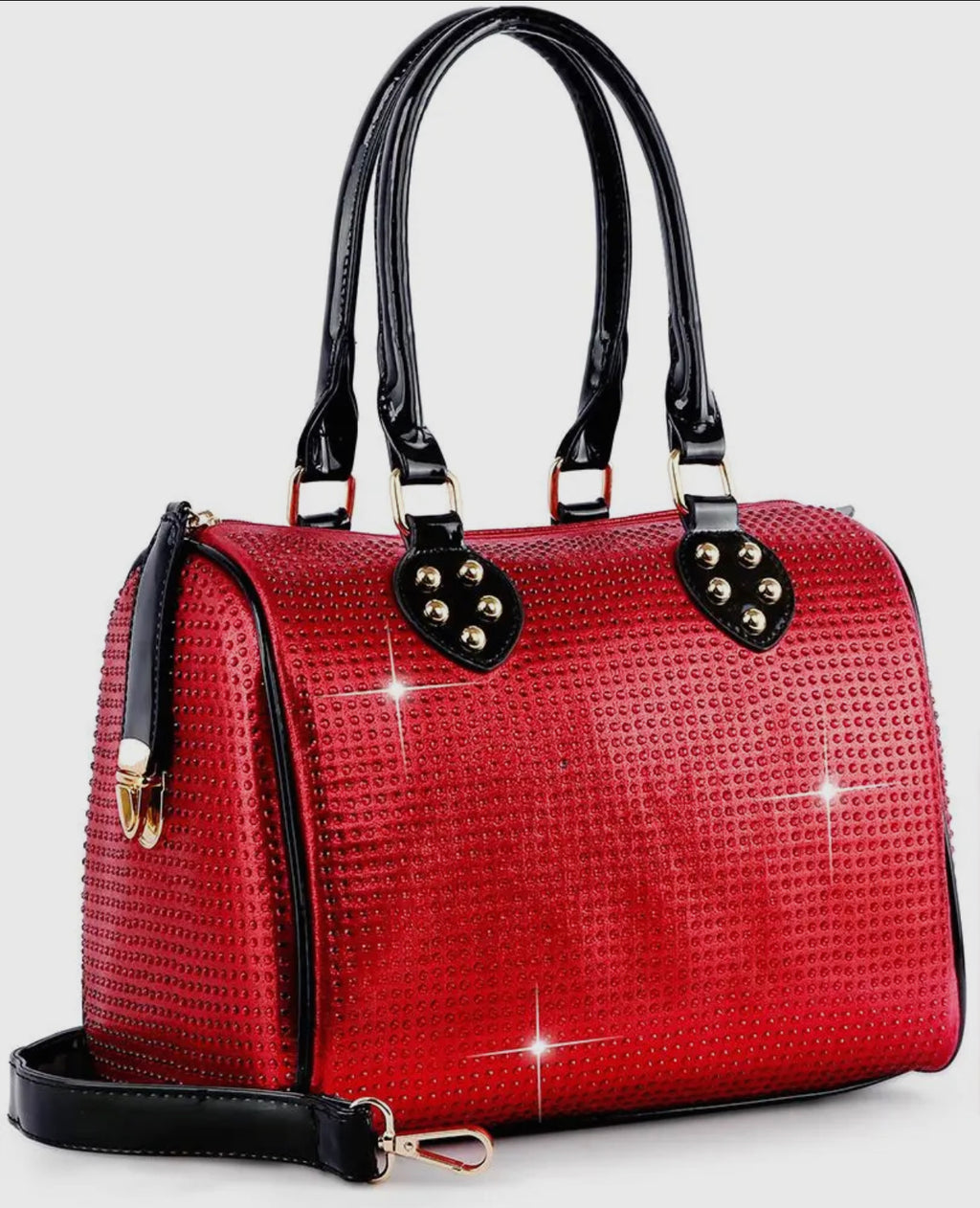 Sophisticated Red Rhinestone Satchel Bag