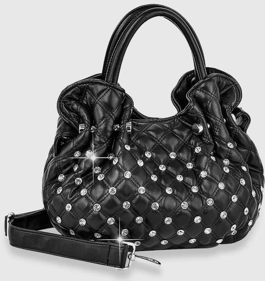 Black Gather Hand Tote Bag W/Stones